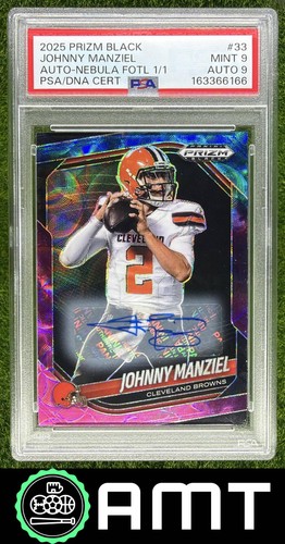 Johnny Manziel PSA 9 2025 Panini Prizm Black 1/1 Auto Nebula FOTL Browns 6166