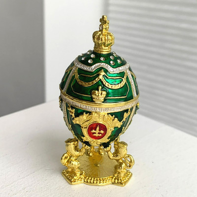 Sammlerstück Emaille Gold Grün Rot Ei Schmuckschatulle, Löwen Krone Wappen Geschenk