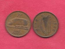 IRELAND IRISH KM10 1966 VF-VERY FINE 1/2 PENNY OLD VINTAGE CIRCULATED PIG COIN