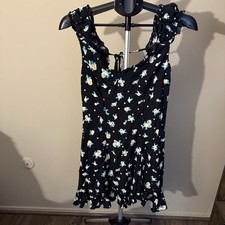 Free People Like A Lady Citrus Printed Mini Dress Black Ruffle ~ Size Small