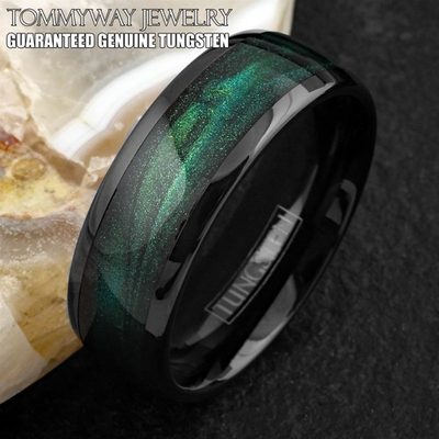 #ad #ad Black Tungsten Carbide Green Flowing Sand Wedding Band Ring $16.99