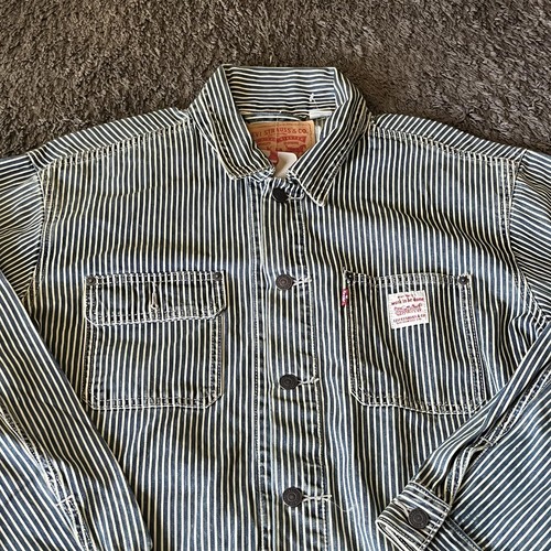 Levis Jacket Mens Large Blue Striped Denim Relaxed Workwear Chore A4820-0016 - Bild 2 von 15