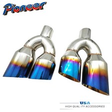Quad 4in Out Blue Flame Dual Exhaust Tip 2.5in Inlet 12in Lnth Sideway Cut Ends