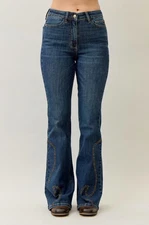 Judy Blue High Waist Western Stud Flare Jeans Blue