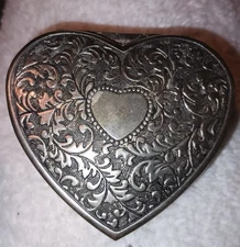 Vintage Heavy Silver Tone (Unsure Of Metal) Heart Ring Box, Int. Red Velvet