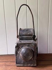 Vintage Early Folded Steel Train Locomotive Twin Lens Railway Lantern Lamp 1920s
