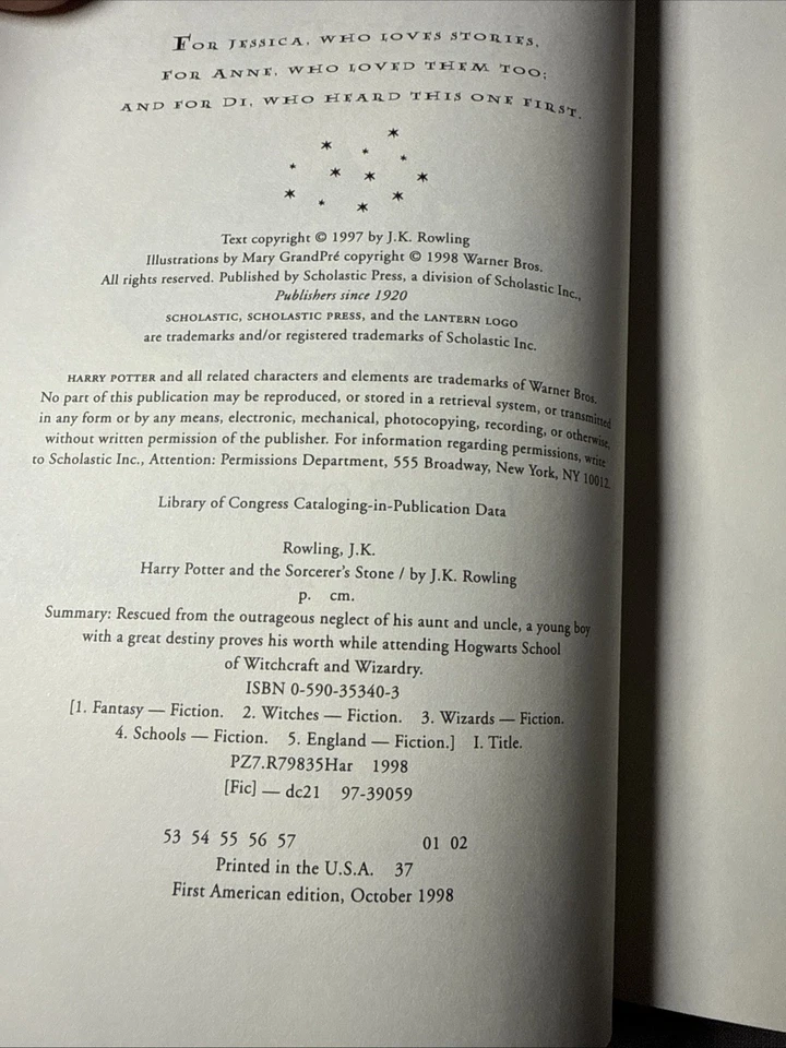 Harry Potter and the Sorcerer's Stone FIRST EDITION 1st PRINTING 1998 Hardcover Foto 2 de 4