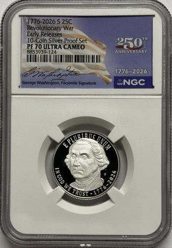 1776 2026 S Silver Revolutionary War Proof Quarter NGC PF70 UCAM ER Dual Date - product listing photo