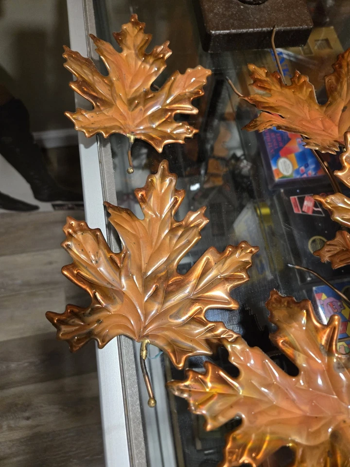 Vintage Copper Metal Oak Maple Leaf Wall Home Decoration Sculpture 4 Pieces - Image 3 of 4