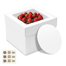 3 PCS White 10x10x8 Inch Tall Cake Boxes Window Boards Square Bakery Dessert