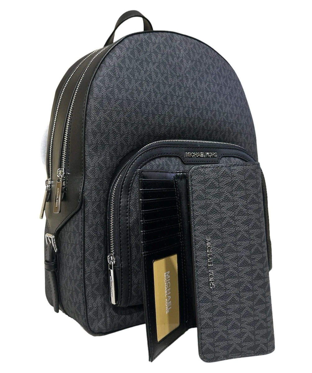 Michael Kors Large Jaycee Abbey Backpack School Bag Black MK Signature Wallet