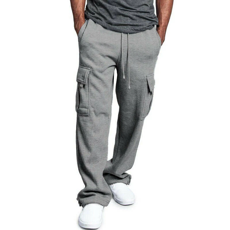 Mens Track Bootcut Cargo Pants Casual Sports Joggers Running Trousers  Sweatpants