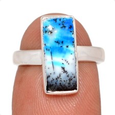 Treated Marine Blue Dendritic Opal 925 Sterling Silver Ring Jewelry s.6 CR71933