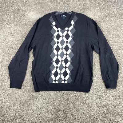 PGA TOUR Golf Sweater Men's Large Long Sleeve Black Argyle Diamond