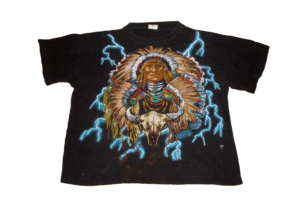 Camiseta Vintage American Thunder Años 90 Puntada Única Negra Talla XL Foto 2 de 4