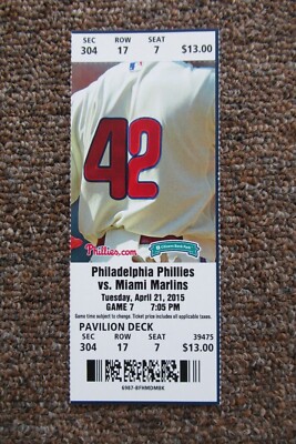 PHILLIES VS MARLINS 4/21/2015 FULL TICKET ~ STANTON/GALVIS/HOWARD HRs