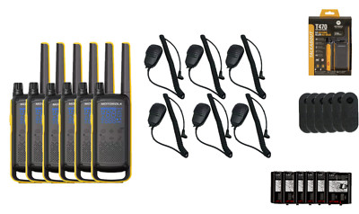 Motorola Solutions T470 Two Way Radios Speaker Mics Rechargeable 6-Pack