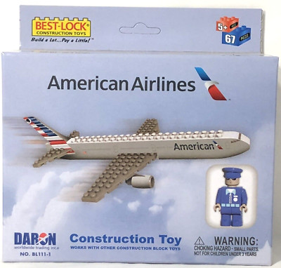 Daron Construction Toy BL111-1 - American Airlines plane & pilot - 67 pc - BNIP