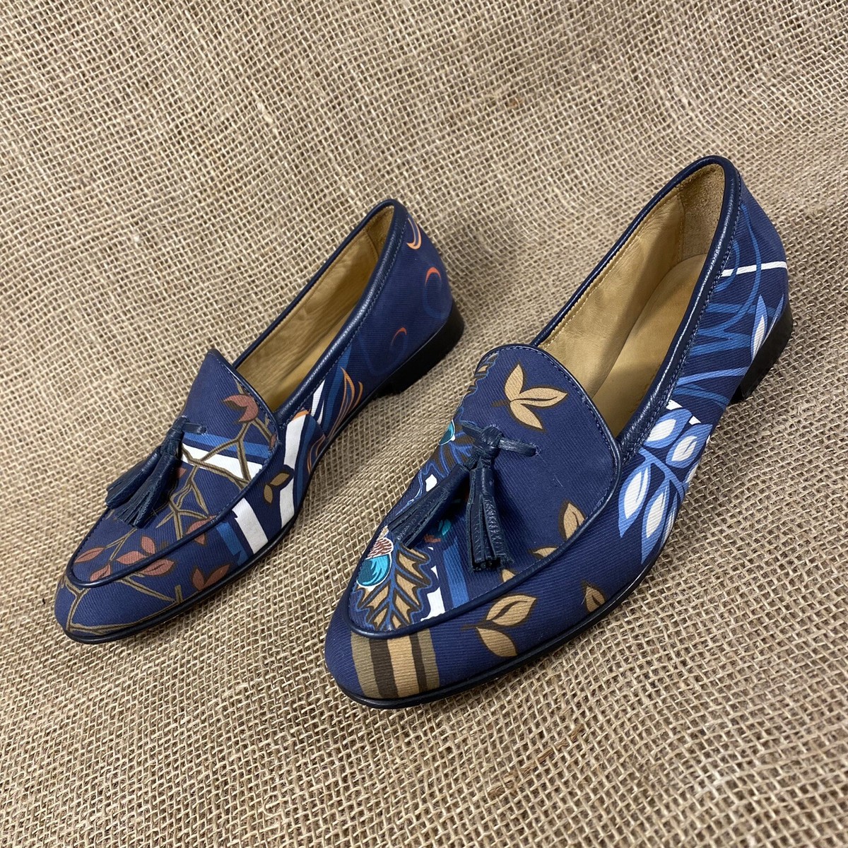 Peter Millar Slip on Loafers Tassel Floral Flats Blue Canvas  display picture 1