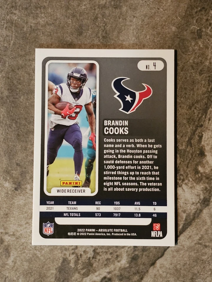 2022 Panini Absolute #4 Brandin Cooks Green Holo #'d /25 🔥 Houston Texans - Image 3 of 3