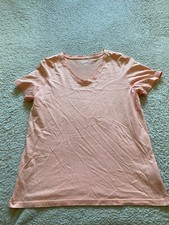 Lands' End Women Short Sleeve V-Neck T-Shirt Orange-Pink Size M