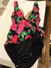 Sea Fair Vintage Womens Swimsuit Size 13/14 Black Floral Print