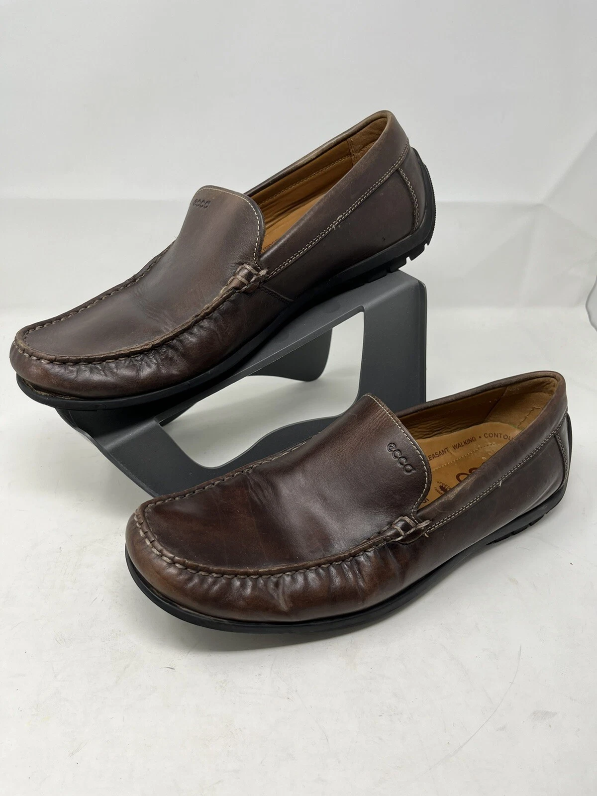 Scarpe Ecco Uomo Euro 45 Extra Larghezza US 11 5 Marrone Pelle Mocassino Guida