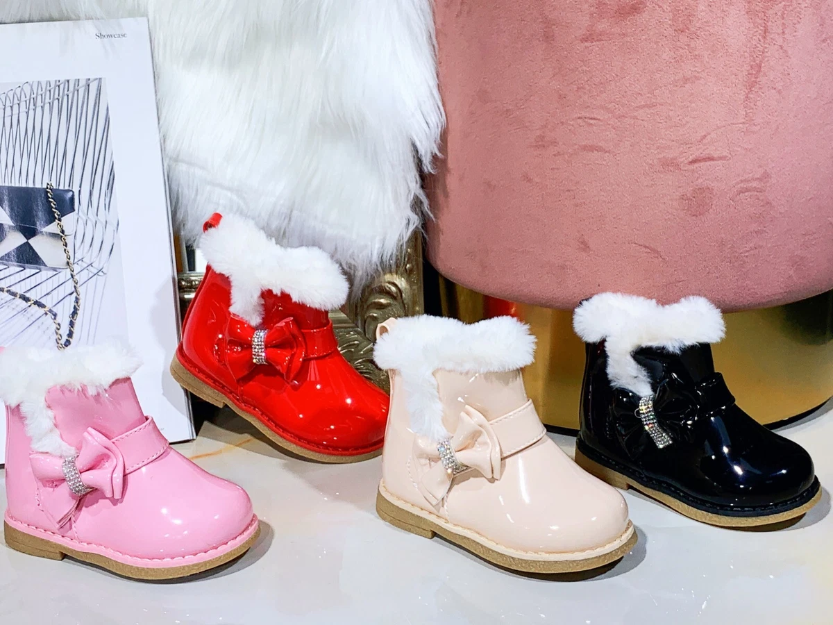 Toddler Children Baby Girl Chelsea Shoes Bow Diamante Kids Ankle Boots Size