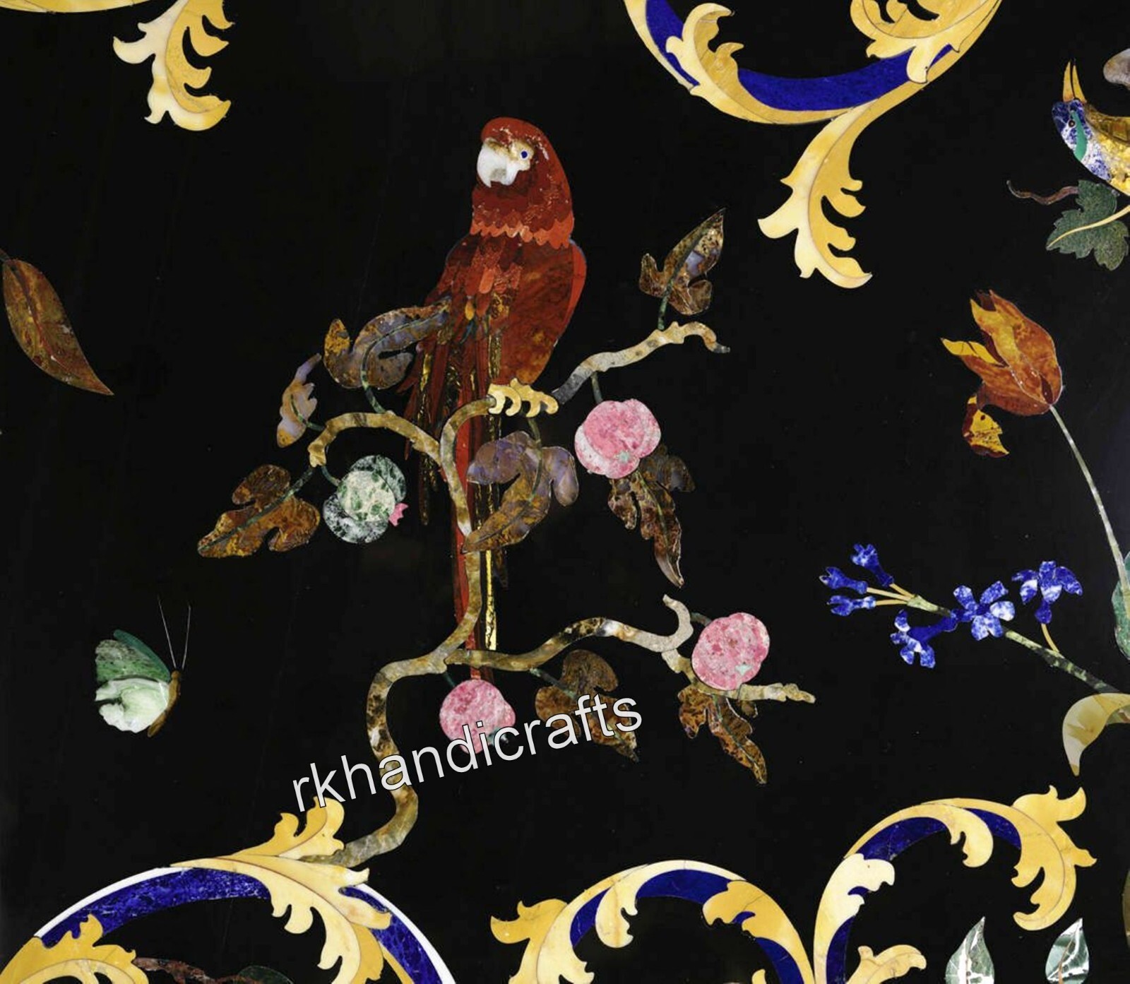 Dining Table Top Bird Pattern Inlay Work Black Round Marble Hotel Decor Table eBay