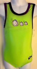 GK GREEN CHILD X-SMALL FOIL CATERPILLAR ACCENT GYMNASTICS DANCE TANK LEOTARD XS