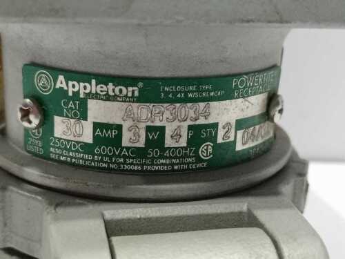 Appleton ADR3034 Buchse 30Amp 3W 4P 250VDC 600VAC 50-400Hz - Bild 1 von 4