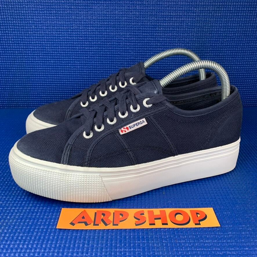 🔴 SUPERGA 2790 PLATFORM Women`s Size Navy Blue White Walking