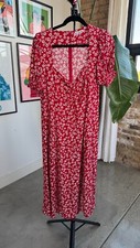 Reformation Lacey Smocked Sleeve Dress Red Floral Size 14