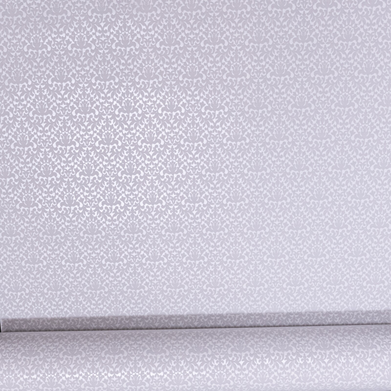 Metallic Silver Light Grey Damask Pattern Textured Vinyl Feature