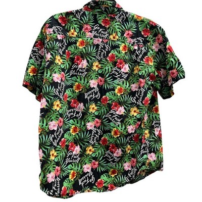 Spencer's shirt black tropical floral print vulgar go bleep yourself SZ M