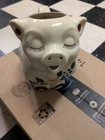 Smiley Pig Shawnee Pottery Milk Pitcher w/ Peach +Blue Flowers Vintage Excellent