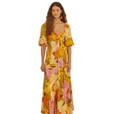 Farm Rio Maxi Dress Chita Bella Floral Boho Linen Blend Square Neck Size Small