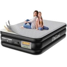 18" Luxury Full Air Mattress with Built-in Pump, Inflatable Bed with Silk Foa...