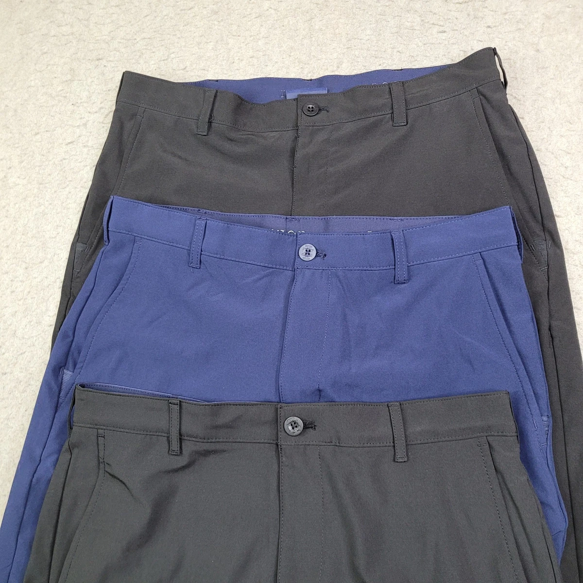 Lot 3 Pantalons Habillés IZOD Homme Taille 36x34 - Noir, Bleu Marine, Gris Clair