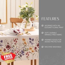 Elrene Poppy Wildflower Tablecloth, Rectangle 60x120" Botanical