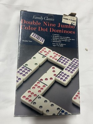 Pressman Dominoes Jumbo Set of 55 Double Nine Colored Dots Vinyl Case