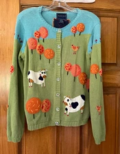 Vintage Eagle's Eye Farm Animals Cows Cardigan Sweater EUC Medium