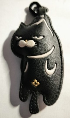 Black Cat Bag Charm Keychain Key Holder Grumpy Kitty School Bag Charm
