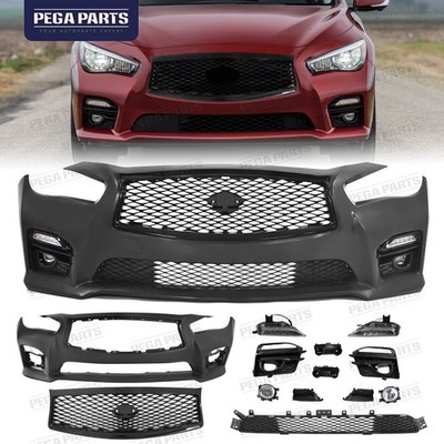 Full Front Bumper Grille Fog Light Bezel For 2014-2017 Infiniti Q50 Q50s Sport