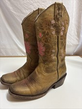 Youth Girls Country Western Cowboy Boots Pink Floral Embroidery Size 5.0