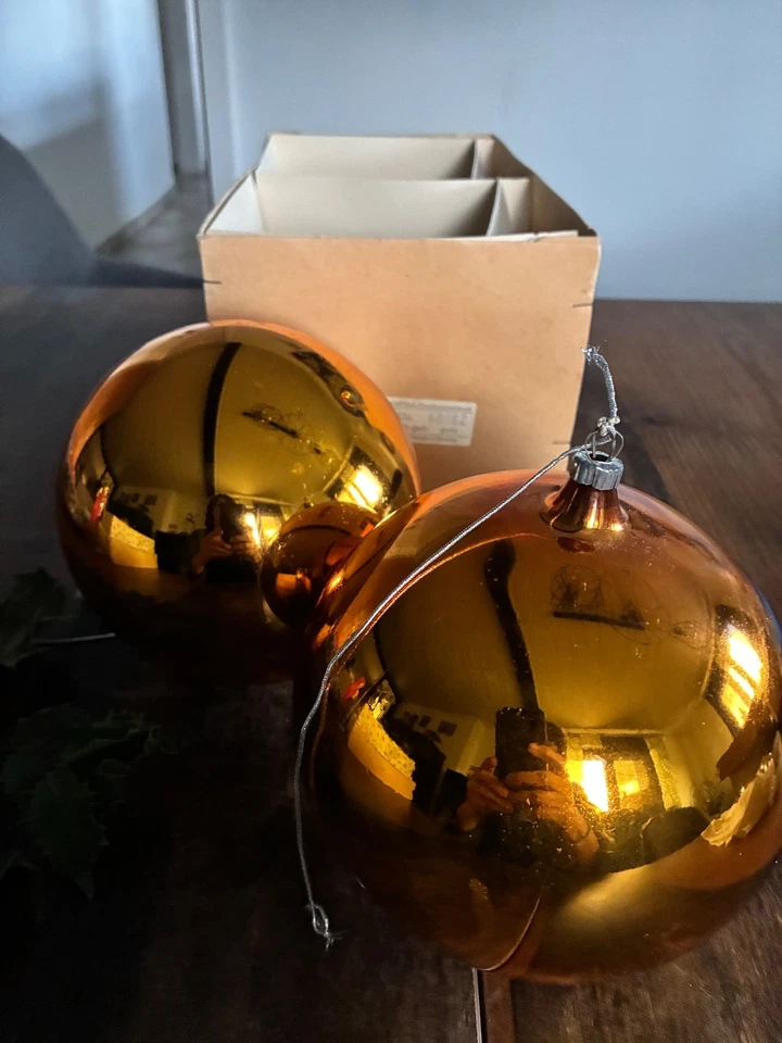 2 alte sehr grosse goldene Weihnachtskugeln  Eckartina Glaskugeln Mundgeblasen - Bild 4 von 4