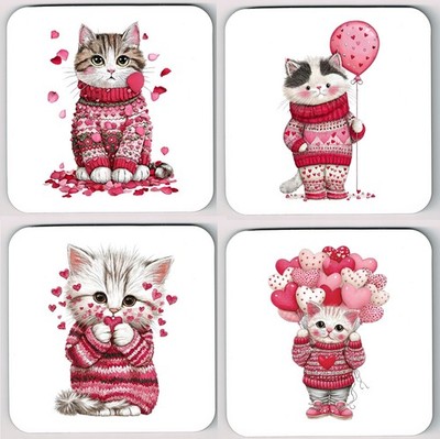 Süße lustige Valentinstag Katze Untersetzer, Secret Santa Katze Untersetzer, Katzenliebhaber Geschenke