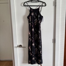 New Reformation Marisol Floral Dress Black Back Zip Sleeveless Thin Strap Sz 6