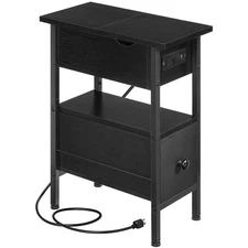 End Table with Charging Station, Flip Top Narrow Side Table with Storage Draw...