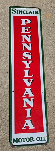 Vintage Sinclair Pennsylvania Motor Oil VERTICAL Advertising Porcelain 5' Sign